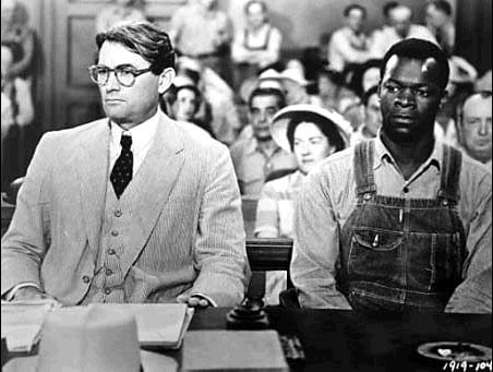Atticus Finch, portrayed by Gregory Peck, at the trial